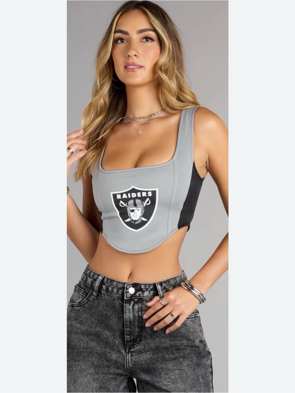 Las Vegas Raiders Lace-Up Corset Crop Top | Windsor | Size XL | NWT